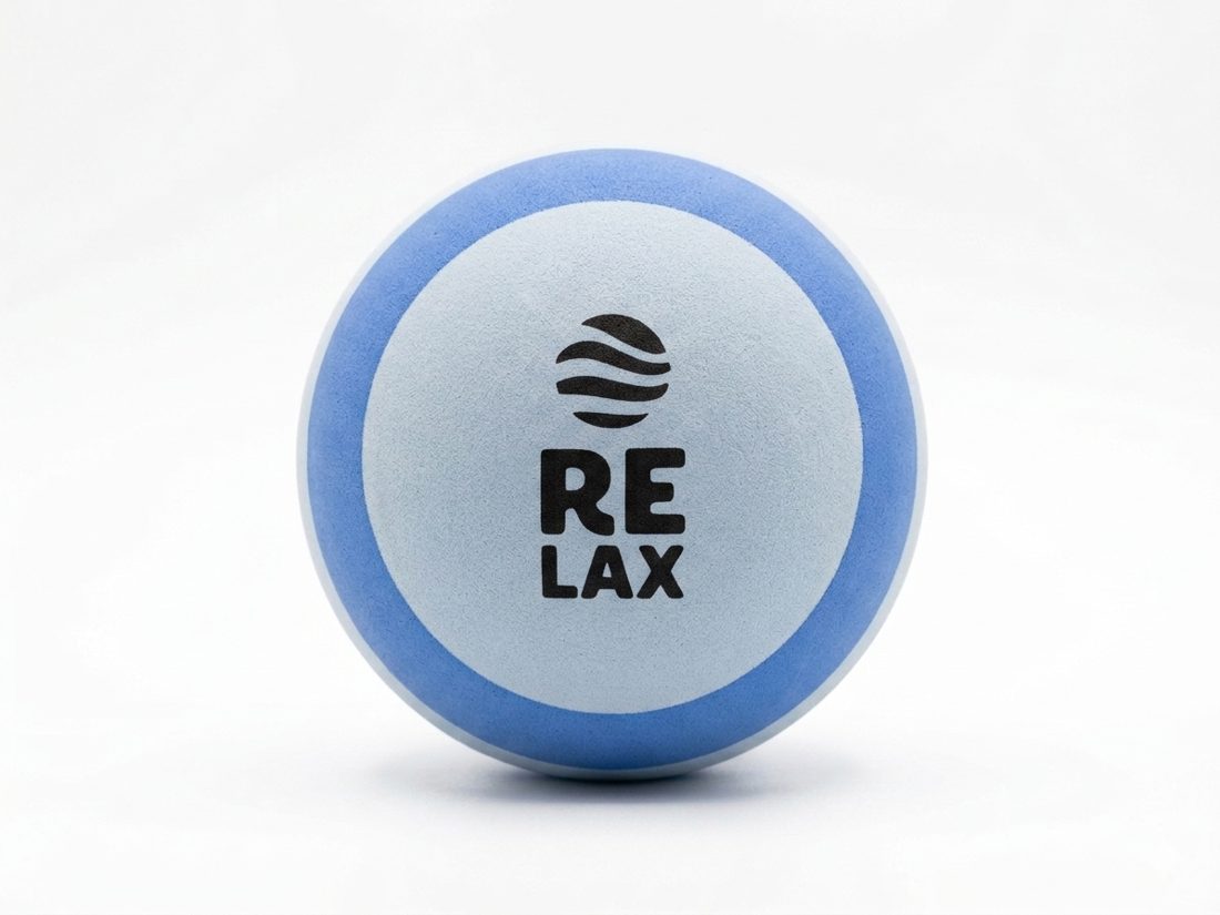 RELAX Massage Ball, blue and white, studio shot
