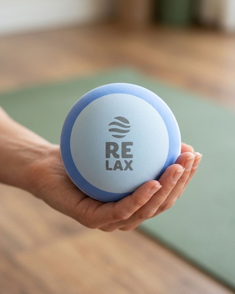 RELAX Massage Ball resting in an open hand